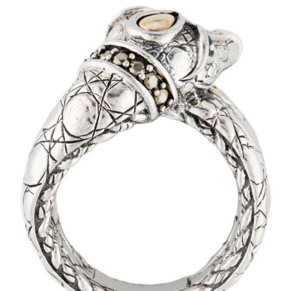 JOHN HARDY STERLING SILVER DYED CHALCEDONY & PYRITE CROCODILE JAI COCKTAIL RING - Picture 10 of 13